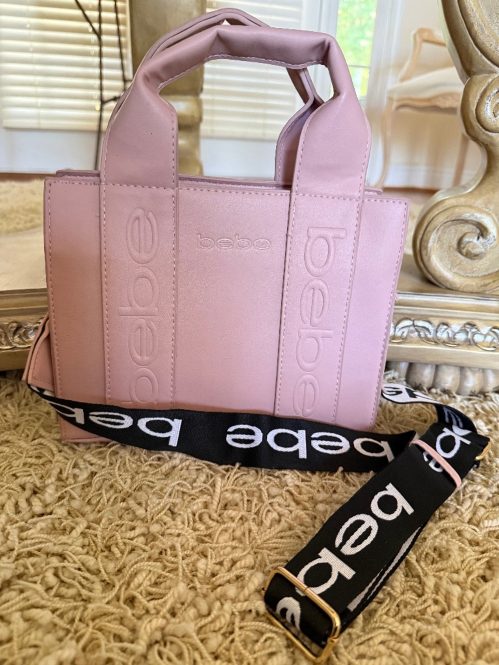 Bebe Hana Mini Pu Satchel Crossbody Bag Light Pink Gold Hardware NWT